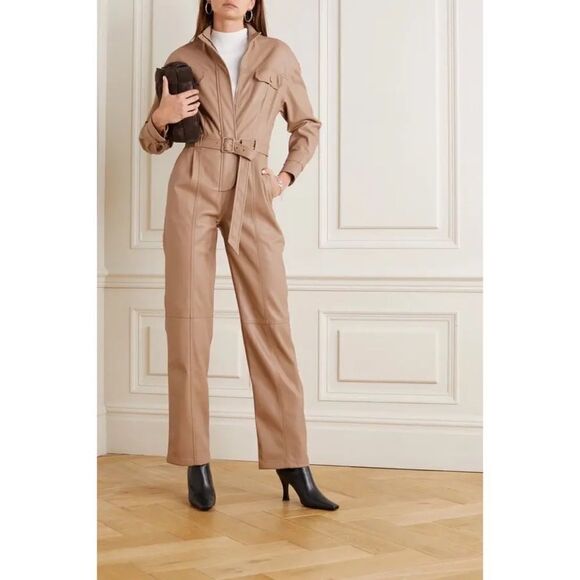 Jonathan Simkhai Katerina Vegan Leather Belted  Jumpsuit in camel size US4 - Picture 5 of 11